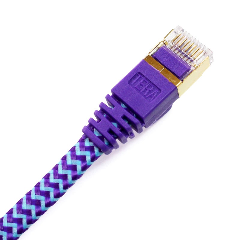 Tera Grand - 3FT - CAT7 10 Gigabit Ethernet Ultra Flat Patch Cable for Modem Router LAN Network - Braided Jacket, Gold Plated Shielded RJ45 Connectors, Purple & Blue - Image 2